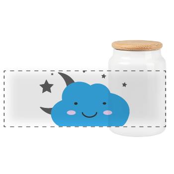 Kawaii-Wolke und Sternenhimmel - Panorama Keksdose mit Holzdeckel - Weiß - Vorne