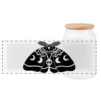 Black moth - Panoramic Cookie Jar with Wooden Lid - white - Front