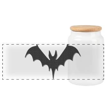 schattierte Fledermaus groß, Halloween Outfit, got - Panorama Keksdose mit Holzdeckel - Weiß - Vorne