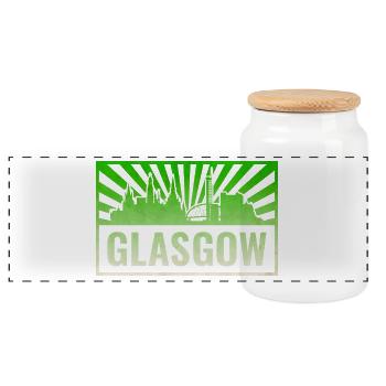 Glasgow Skyline Grunge Grün - Panorama Keksdose mit Holzdeckel - Weiß - Vorne
