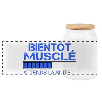 Bientôt Musclé - Attends la Suite - Boîte à biscuits avec couvercle en bois - blanc - Devant