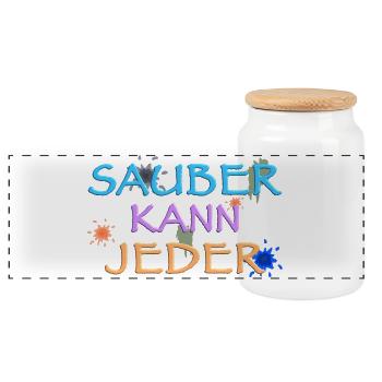Sauber kann Jeder, witziger Spruch - Panorama Keksdose mit Holzdeckel - Weiß - Vorne