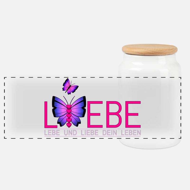 Lebe Liebe Dein Leben Schmetterling - Panorama Keksdose mit Holzdeckel - Weiß