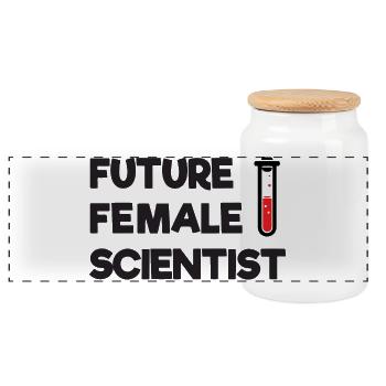 Future Female Scientist - Panoramic Cookie Jar with Wooden Lid - white - Front