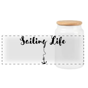 Sailing & Boating - Sail Love - Panoramic Cookie Jar with Wooden Lid - white - Front