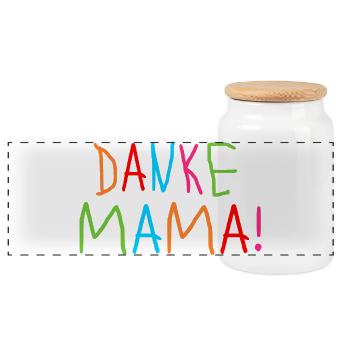 KINDERSCHRIFT SCHRIFTZUG DANKE MAMA - MUTTERTAG - Panorama Keksdose mit Holzdeckel - Weiß - Vorne