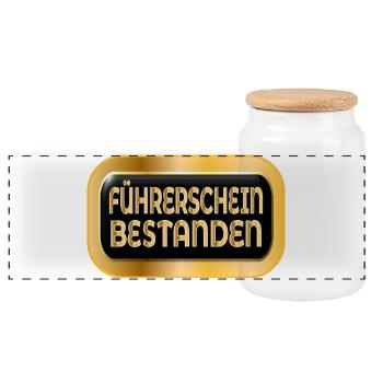 FÜHRERSCHEIN BESTANDEN - GLÜCKWUNSCH AUTOFAHREN - Panorama Keksdose mit Holzdeckel - Weiß - Vorne