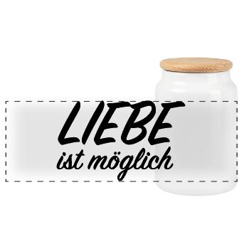Liebe ist möglich - Panorama Keksdose mit Holzdeckel - Weiß - Vorne