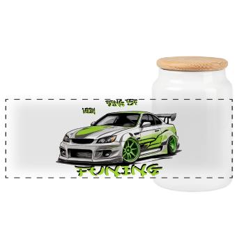 My thing is tuning - Panoramic Cookie Jar with Wooden Lid - white - Front