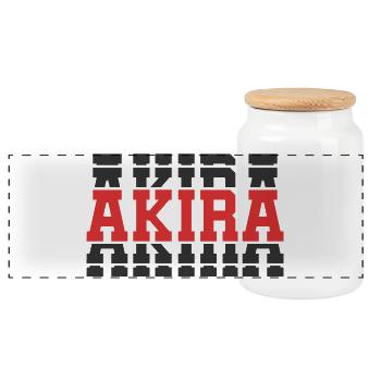 T-Shirt Akira T-Shirt Geschenkidee gestapelter Text - Panorama Keksdose mit Holzdeckel - Weiß - Vorne