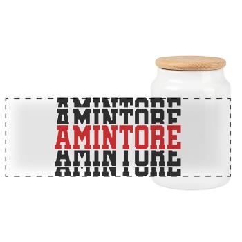 Amintore t-shirt gift t-shirt stacked text - Panoramic Cookie Jar with Wooden Lid - white - Front