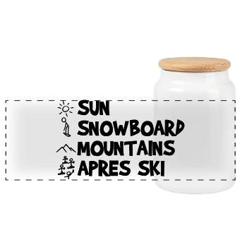 Sun, Snowboard, Mountains, Après-ski - Panoramic Cookie Jar with Wooden Lid - white - Front