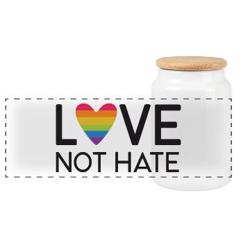 LGBT Pride Month - Love No Hate - Panoramic Cookie Jar with Wooden Lid - white - Front