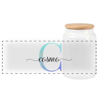 C| Monogram | Name | Cosmo| Watercolor - Panoramic Cookie Jar with Wooden Lid - white - Front