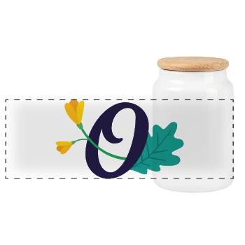 Elegant letter 'O' with flowers - Panoramic Cookie Jar with Wooden Lid - white - Front