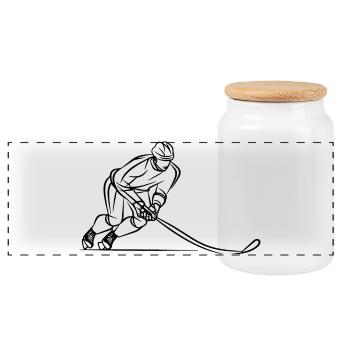 Hockey Player Line Art - Panoramic Cookie Jar with Wooden Lid - white - Front