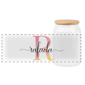 L | Monogramme | Nom | Rafaela |Aquarelle - Boîte à biscuits avec couvercle en bois - blanc - Devant