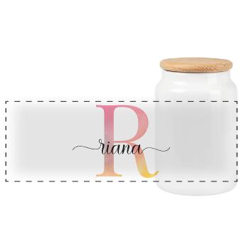 L | Monogramme | Nom | Riana |Aquarelle - Boîte à biscuits avec couvercle en bois - blanc - Devant