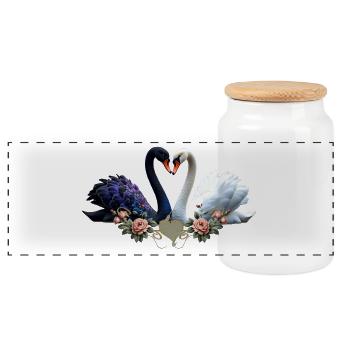 Eternal bond, black and white swans in love - Panoramic Cookie Jar with Wooden Lid - white - Front
