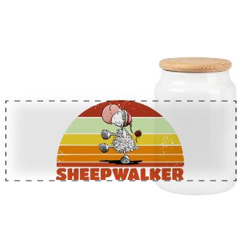 Schlafwandler Schlafwandler Schaf Wortspiel - Panorama Keksdose mit Holzdeckel - Weiß - Vorne