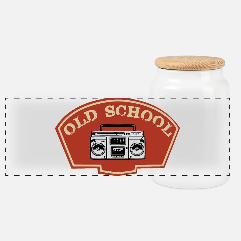 Old school - Panoramic Cookie Jar with Wooden Lid - white