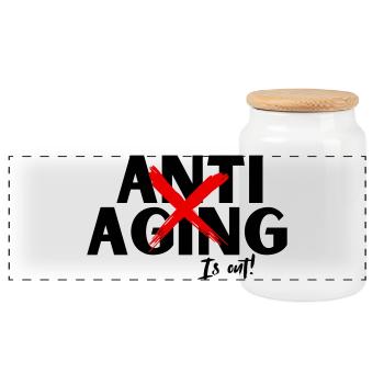 Anti Aging is out, Proving ist die Devise - Panorama Keksdose mit Holzdeckel - Weiß - Vorne