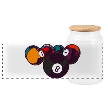 Billiards 8 Ball - Panoramic Cookie Jar with Wooden Lid - white - Front