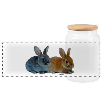 Bunnies - Easter - Panoramic Cookie Jar with Wooden Lid - white - Front