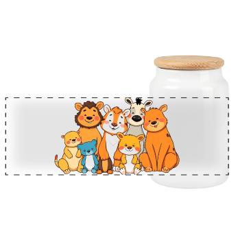 Verspielte Tierfamilie Comic Design - Panorama Keksdose mit Holzdeckel - Weiß - Vorne