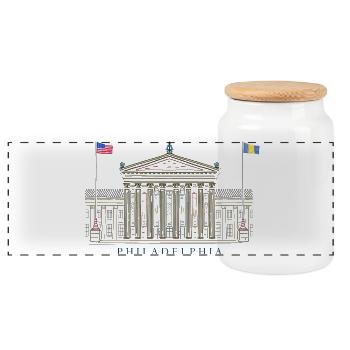Philadelphia, Hand Drawing Façade Culture USA - Panoramic Cookie Jar with Wooden Lid - white - Front