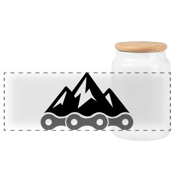 Gravel Bike Logo – Bicycle Chain with Mountain Silhouette - Panoramic Cookie Jar with Wooden Lid - white - Front