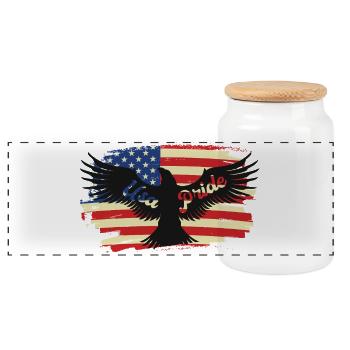 American Pride Eagle on Flag - Panoramic Cookie Jar with Wooden Lid - white - Front