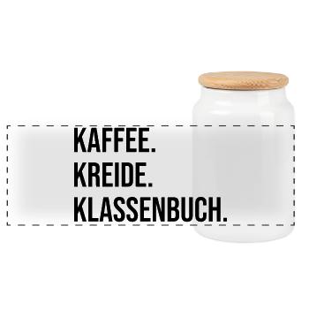 Coffee. Chalk. Class register. - Panoramic Cookie Jar with Wooden Lid - white - Front