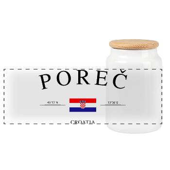 Poreč Kroatien – Urlaub Souvenir & Geschenk - Panorama Keksdose mit Holzdeckel - Weiß - Vorne
