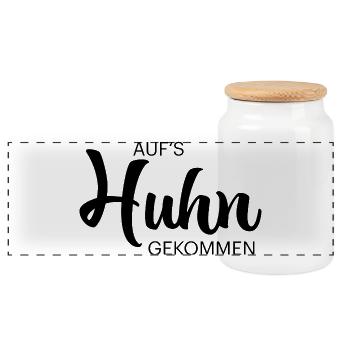 Coming to the Chicken Lettering - Panoramic Cookie Jar with Wooden Lid - white - Front