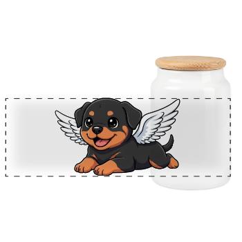 Süßer Rottweiler Engel mit Flügel Cartoon  - Panorama Keksdose mit Holzdeckel - Weiß - Vorne