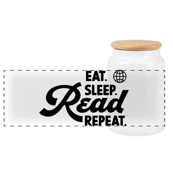 Manger Dormir Lire Répéter - Boîte à biscuits avec couvercle en bois - blanc - Devant