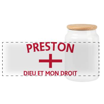 Preston England Crest with motto - Panoramic Cookie Jar with Wooden Lid - white - Front