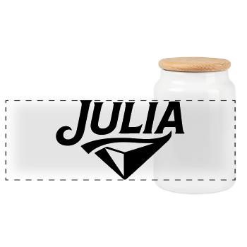 Julia - Conception du nom - Boîte à biscuits avec couvercle en bois - blanc - Devant