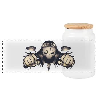 Rebellious skull biker with retro helmet - Panoramic Cookie Jar with Wooden Lid - white - Front