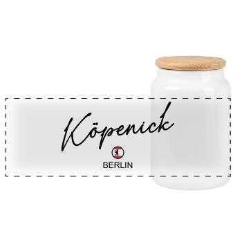 Köpenick - Drapeau de Berlin - Ours de Berlin - Boîte à biscuits avec couvercle en bois - blanc - Devant