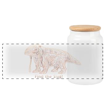Satisfactory - "Find the Slug!" - Panoramic Cookie Jar with Wooden Lid - white - Front
