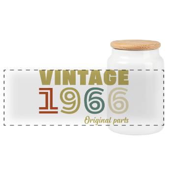 1966 Vintage Retro Birthday Gift - Panoramic Cookie Jar with Wooden Lid - white - Front