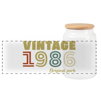 1986 Vintage Rétro Cadeau D'anniversaire - Boîte à biscuits avec couvercle en bois - blanc - Devant