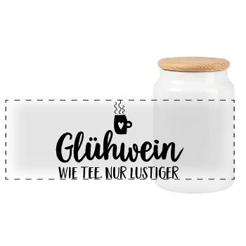 Gluehwein Weihnachtsmarkt Spruch Humor - Panorama Keksdose mit Holzdeckel - Weiß - Vorne
