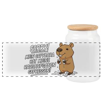 Pardon! Capybara a mangé mes devoirs - Boîte à biscuits avec couvercle en bois - blanc - Devant