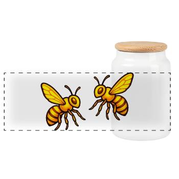 Glowing honey bees - Panoramic Cookie Jar with Wooden Lid - white - Front