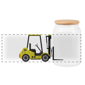Gabelstapler - Panorama Keksdose mit Holzdeckel - Weiß - Vorne