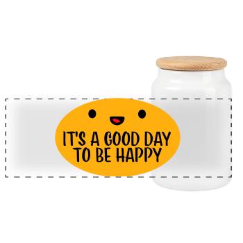 Bonjour sois heureux Motivation positive Dire bonheur - Boîte à biscuits avec couvercle en bois - blanc - Devant