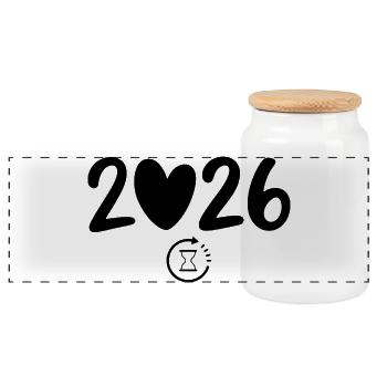 2026 Silvester Countdown mit Vorfreude auf Neujahr - Panorama Keksdose mit Holzdeckel - Weiß - Vorne